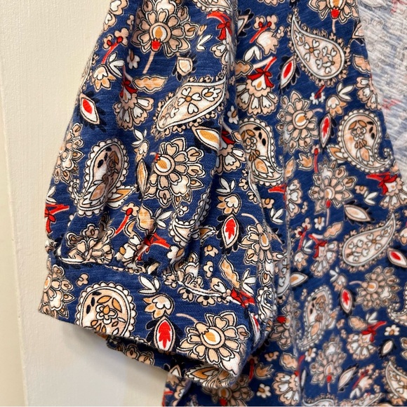 Boden V- Neck Cotton Jersey Puff Sleeve A-Line Dress Red Blue Paisley Size 14L - Picture 4 of 9